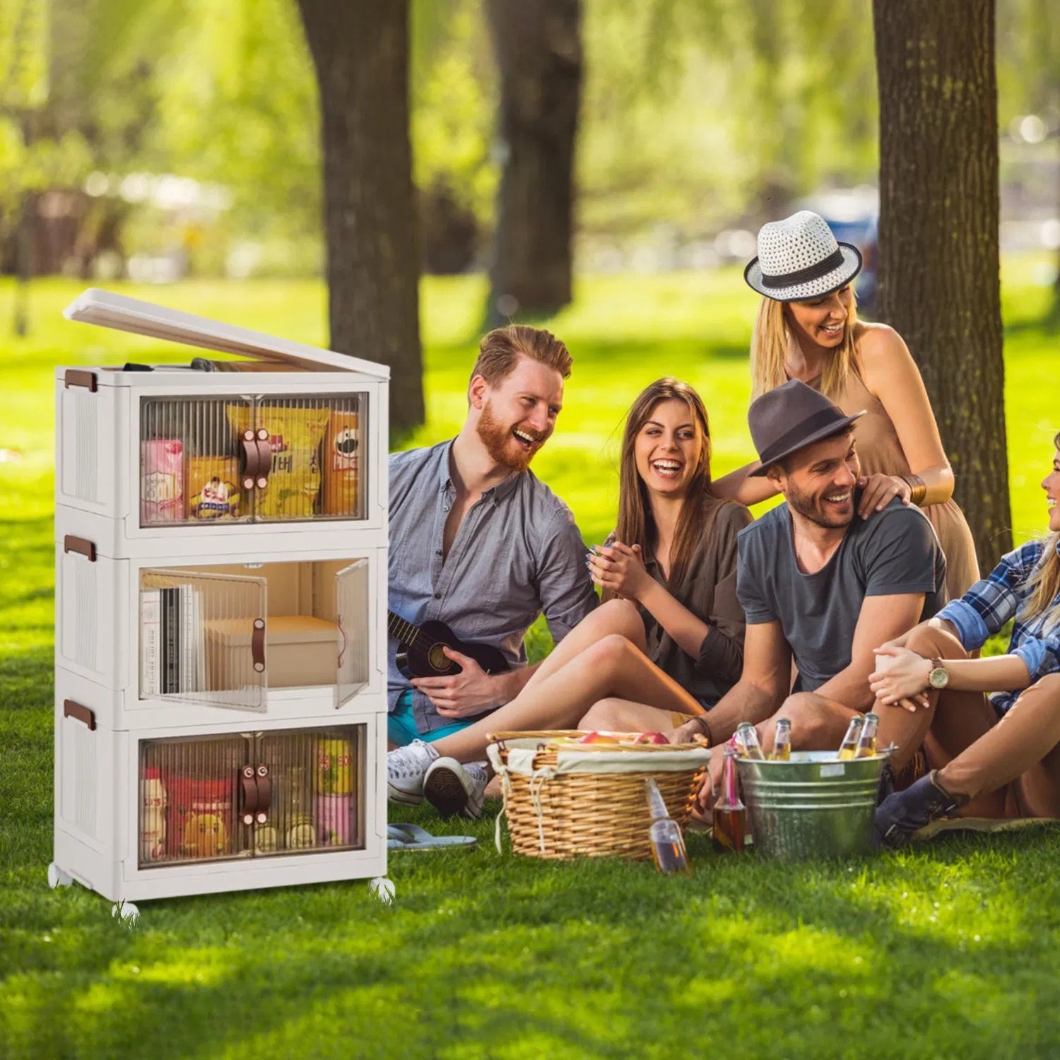 BEEZORT-CJ 3Pcs Foldable Storage Bins With Lid Front Magnetic Door Collapsible Stackable Closet Organizer Containers