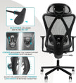 Mesh Office Chair,Ergonomic Office Chairs With Wheels,Adjustable Lumbar Support,Armrest,Headrest-Tilt High Back Desk Chair With Mute Wheel For Office, Home, Gaming