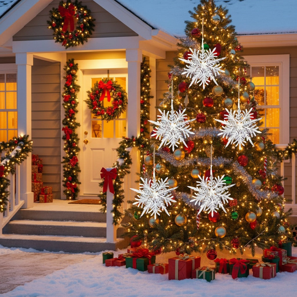 6PCS Set 6.1in Snowflake Christmas Hanging Ornaments Tree Hangers Rustic Metal Christmas Tree Decorations Holiday Party Supplies