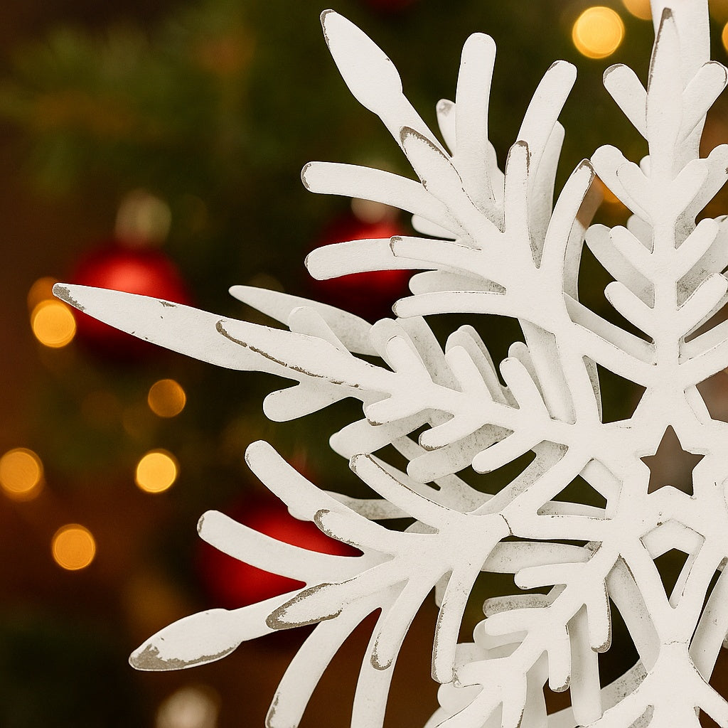 6PCS Set 6.1in Snowflake Christmas Hanging Ornaments Tree Hangers Rustic Metal Christmas Tree Decorations Holiday Party Supplies