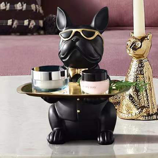 French Bulldog Statue Home Decoration, Cute Dog Statue With Tray, French Bulldog Accessory Gift, Black Or Brown Sculpture Home Decor Tray Black