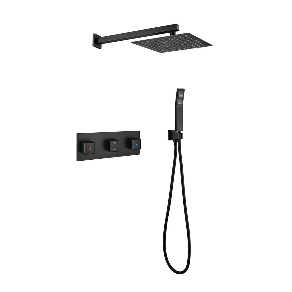Brass Matte Black Shower Faucet With Shower System,10 Inch Shower Head And Handheld Spray Bathroom Combination