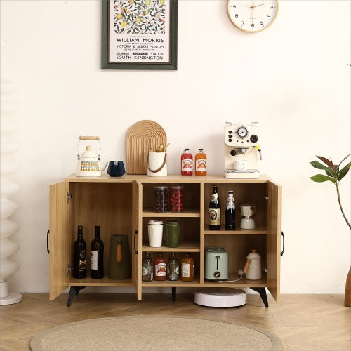 Natural Rattan Mesh Three-door Cabinet - Large Storage Space, Kitchen Storage Cabinets