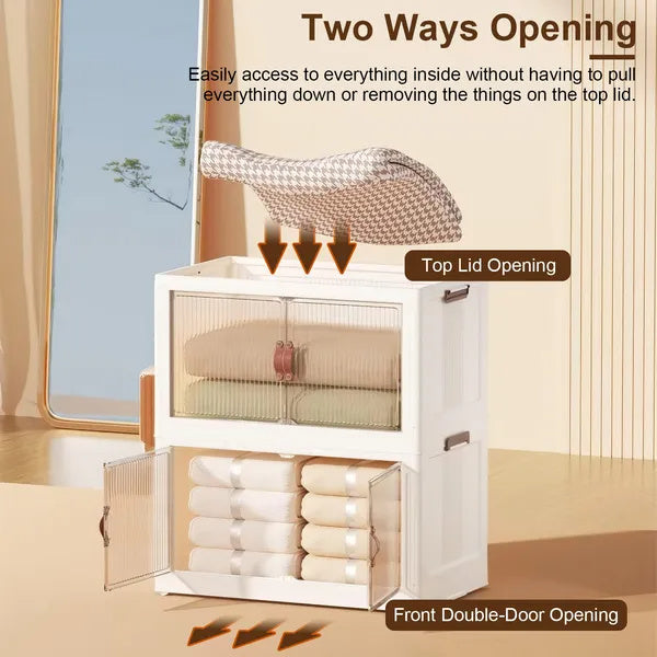 BEEZORT-CJ 3Pcs Foldable Storage Bins With Lid Front Magnetic Door Collapsible Stackable Closet Organizer Containers