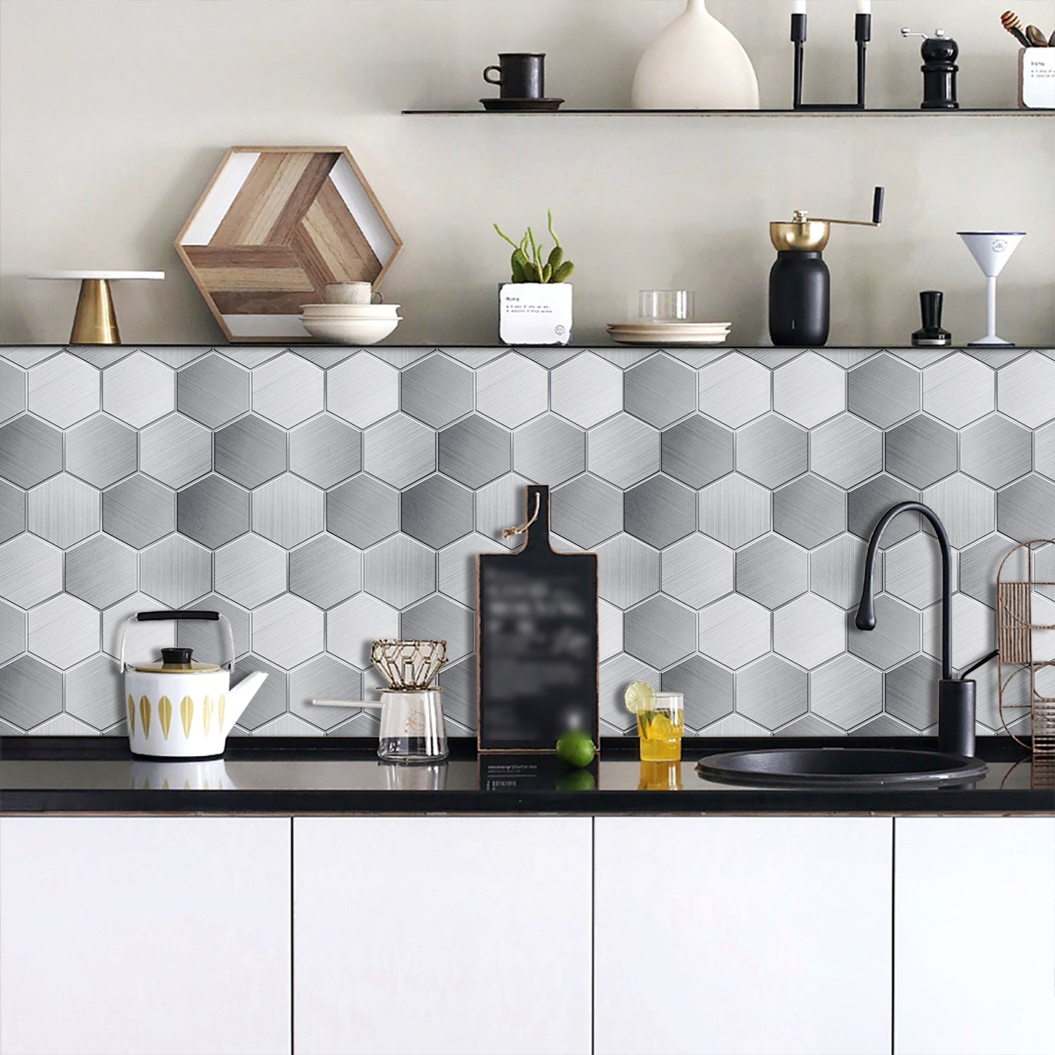Hexagon Stick Kitchen Backsplash Tiles, Mosaic Tile Stickers Pvc Peel And Stick Backsplash Self Adhesive Decor For Kitchen Backsplash