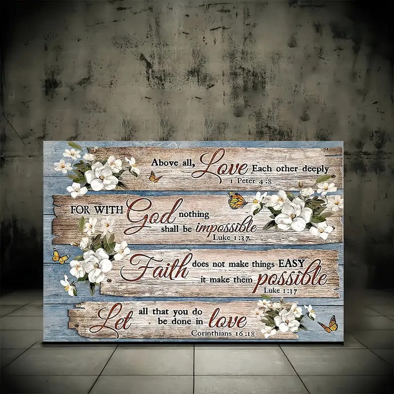 1 Piece Wood Frame Canvas Painting, Christian Bible Verses Country Inspirational Bible Verses Flower Picture Wall Art Print For Home Decor, Living Room And Bedroom--Selling On Temu Is Prohibited