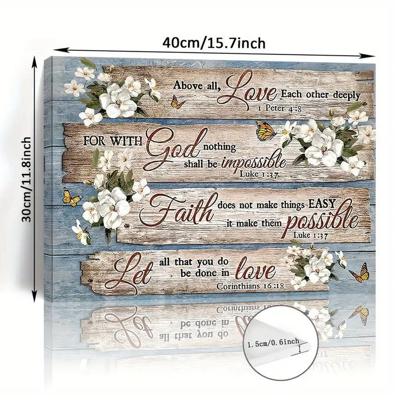 1 Piece Wood Frame Canvas Painting, Christian Bible Verses Country Inspirational Bible Verses Flower Picture Wall Art Print For Home Decor, Living Room And Bedroom--Selling On Temu Is Prohibited