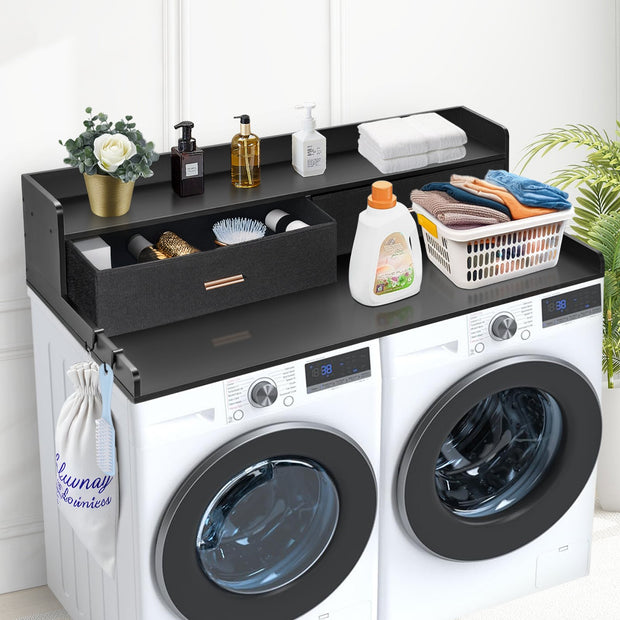 Washer Dryer Countertop, 27.5 Depth X 54 Width, Washer Dryer Wood Top For Laundry Room Organization With 2 Drawers Shelf