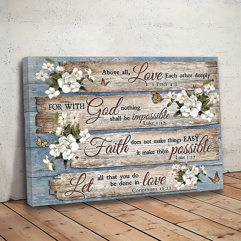 1 Piece Wood Frame Canvas Painting, Christian Bible Verses Country Inspirational Bible Verses Flower Picture Wall Art Print For Home Decor, Living Room And Bedroom--Selling On Temu Is Prohibited