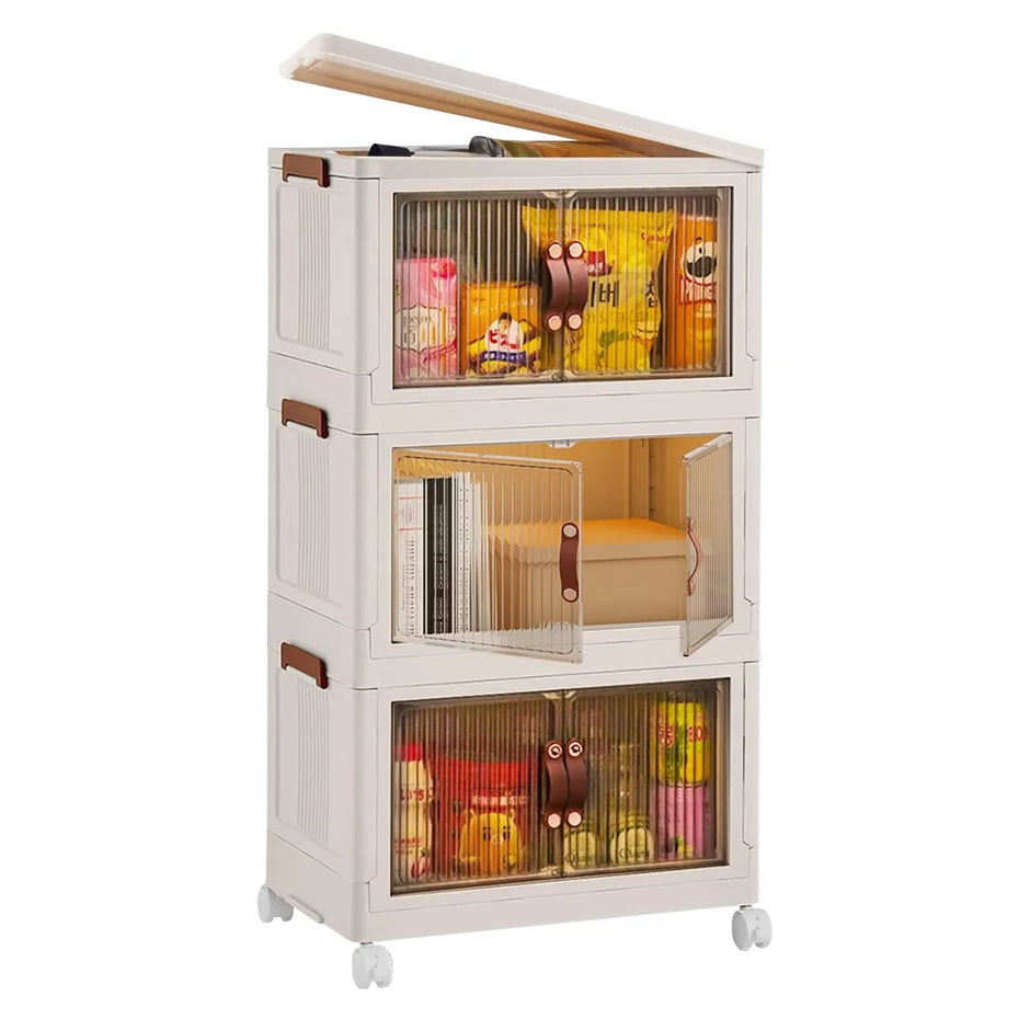 BEEZORT-CJ 3Pcs Foldable Storage Bins With Lid Front Magnetic Door Collapsible Stackable Closet Organizer Containers