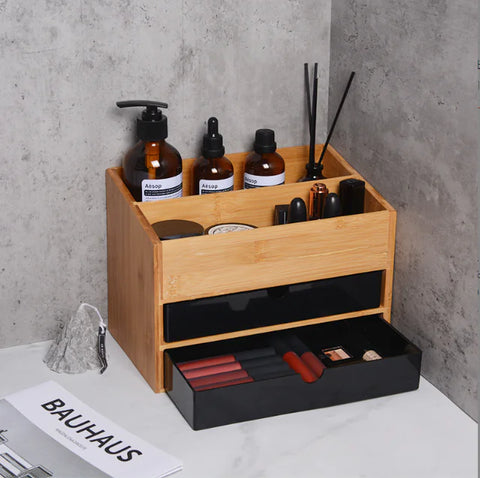 Bamboo Cosmetic Drawer Storage Box for Vanity Organization