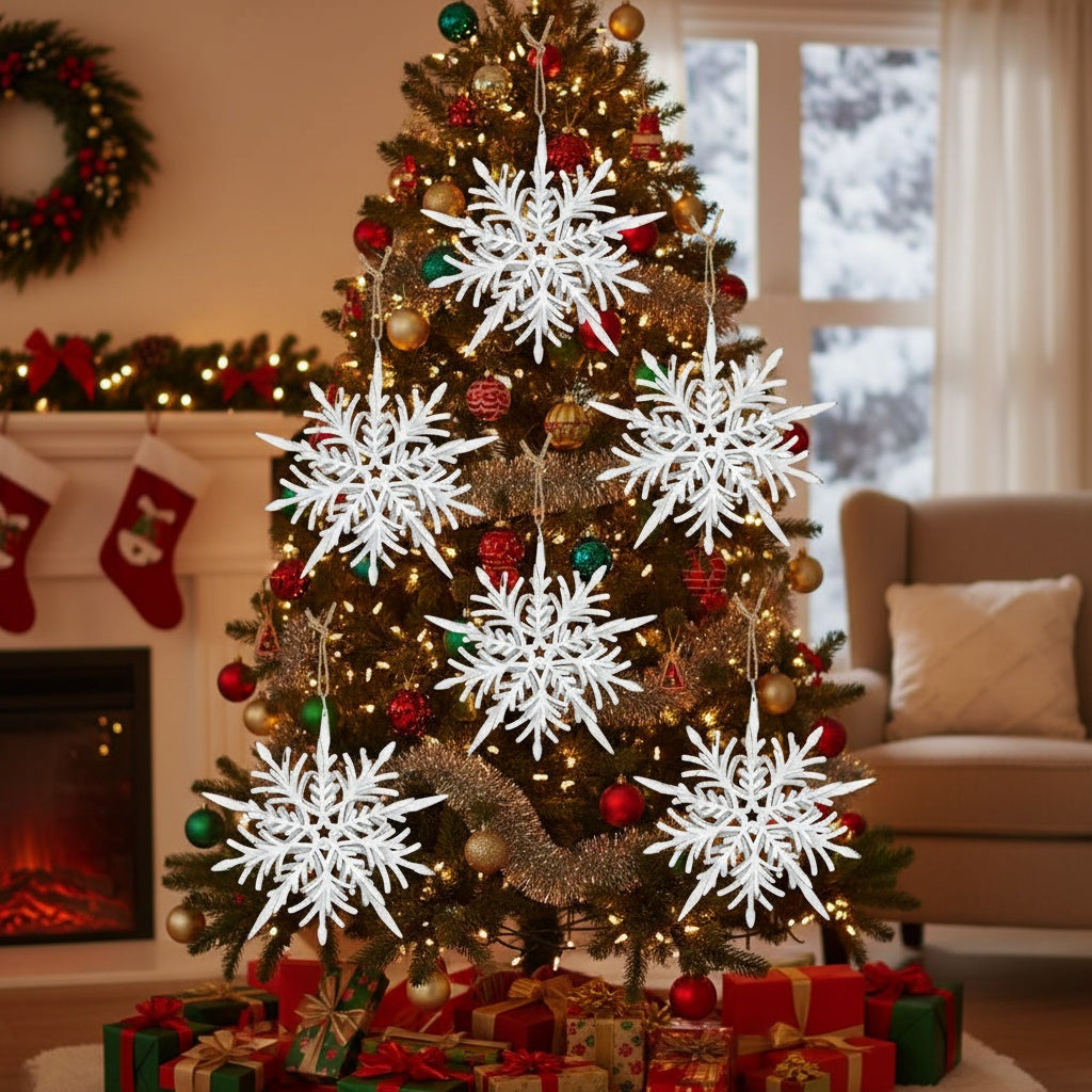 6PCS Set 6.1in Snowflake Christmas Hanging Ornaments Tree Hangers Rustic Metal Christmas Tree Decorations Holiday Party Supplies