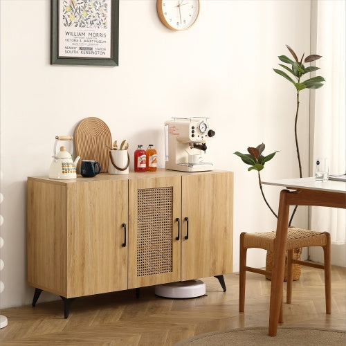 Natural Rattan Mesh Three-door Cabinet - Large Storage Space, Kitchen Storage Cabinets