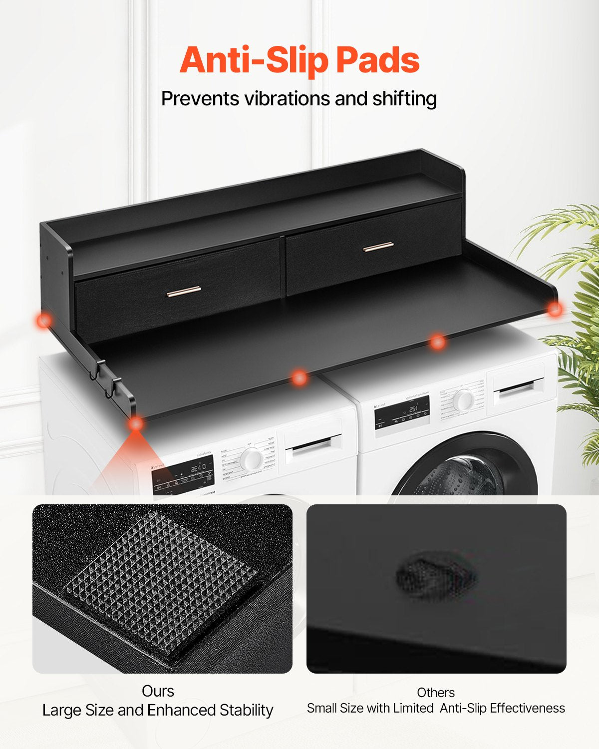 Washer Dryer Countertop, 27.5 Depth X 54 Width, Washer Dryer Wood Top For Laundry Room Organization With 2 Drawers Shelf