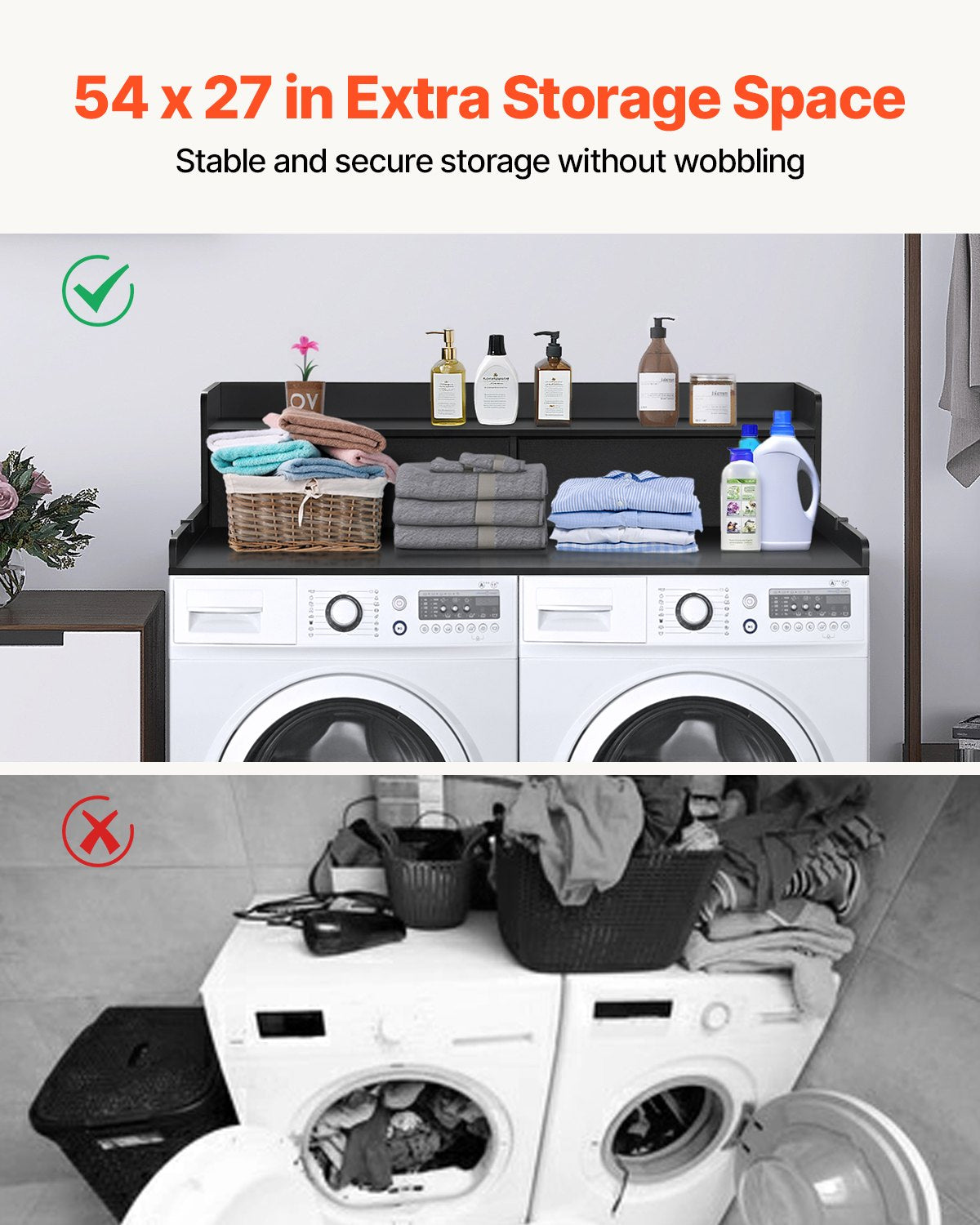 Washer Dryer Countertop, 27.5 Depth X 54 Width, Washer Dryer Wood Top For Laundry Room Organization With 2 Drawers Shelf